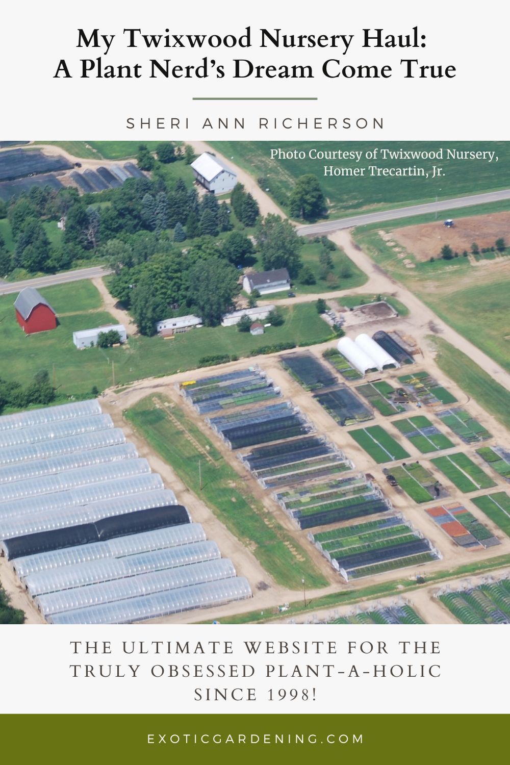 Aerial view of Twixwood Nursery greenhouses and growing fields surrounded by farmland in Michigan.
