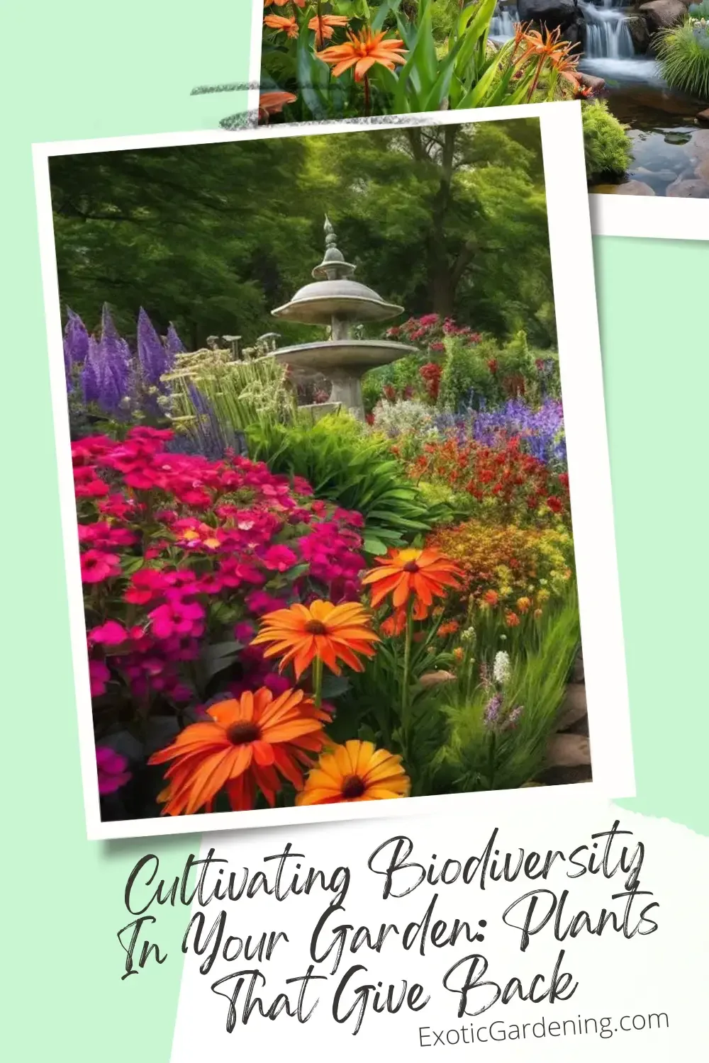 A biodiverse garden with a variety of flowering plants.