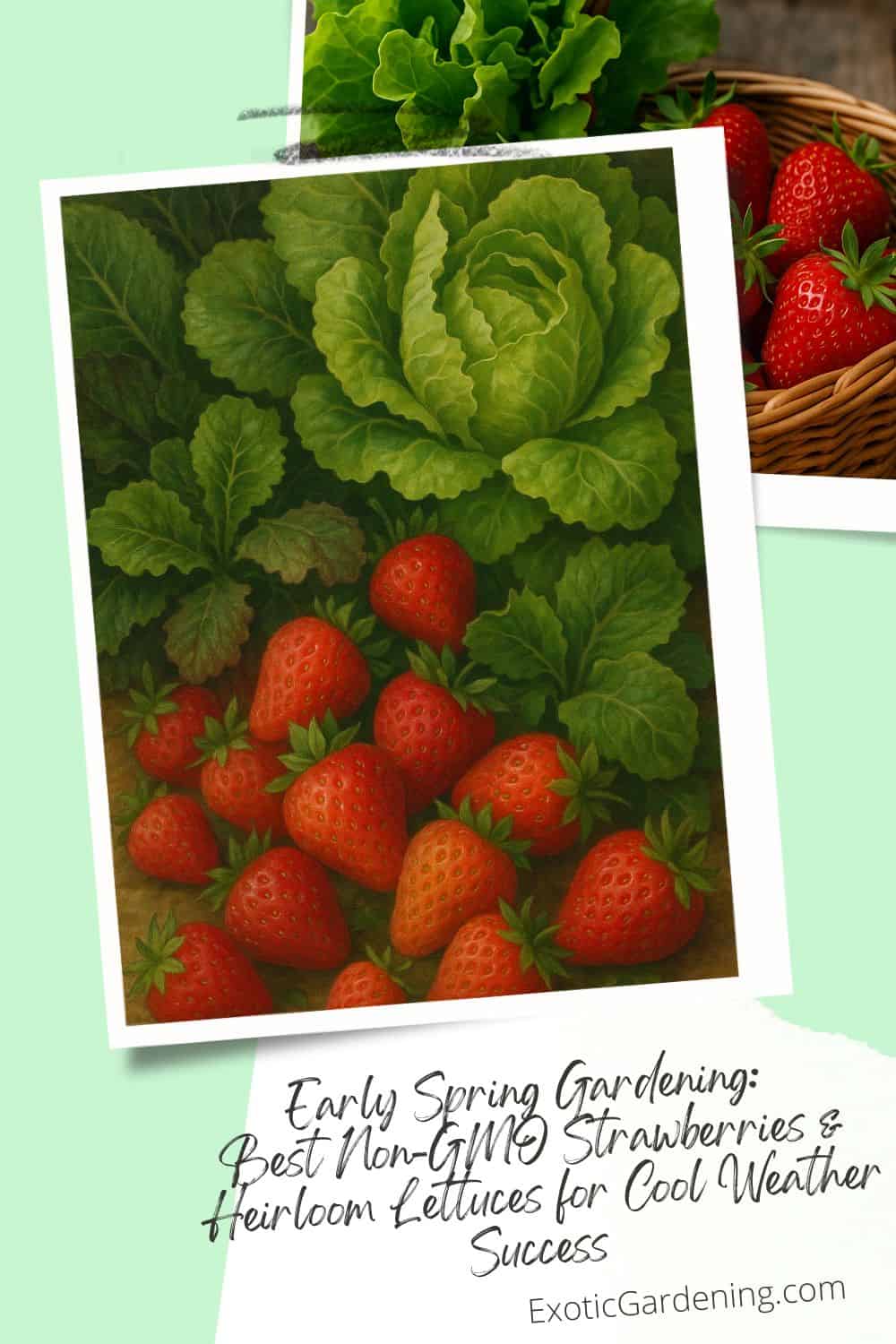 Artistic still life of strawberries and leafy greens painted in a realistic botanical style with rich, warm tones.