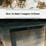 The top photo shows a compost pile covered in snow with a pitchfork in front of it. The bottom photo shows a wood compost bin.